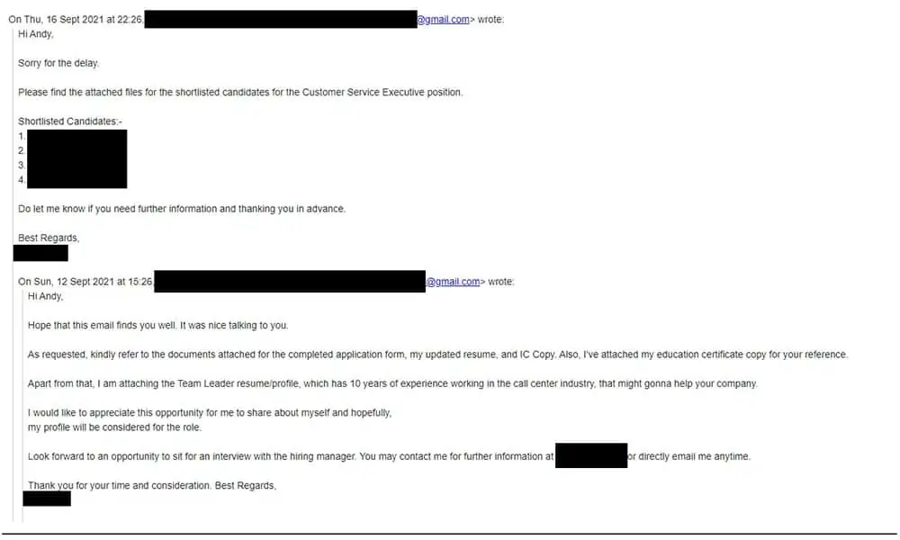 IMPORTANT ANNOUNCEMENT - UNAUTHORIZE JOB POST & POTENTIAL JOB ADVERTISEMENT SCAM 11 Victim Email To Andy